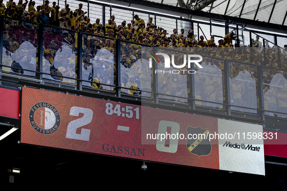 The scoreboard shows 2-0 during the match between Feyenoord and NAC at Stadium De Kuip for the Dutch Eredivisie season 2024-2025 in Rotterda...