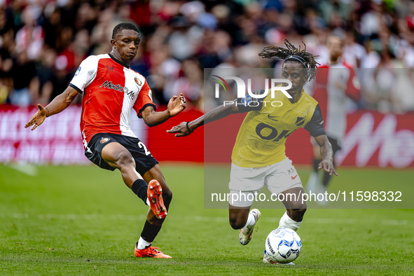 Feyenoord Rotterdam midfielder Antoni Milambo and NAC Breda forward Sana Fernandes during the match between Feyenoord and NAC at Stadium De...