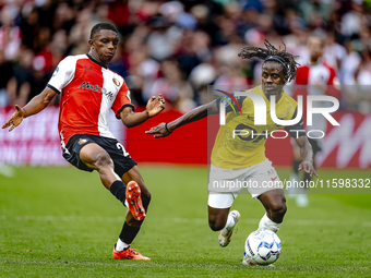 Feyenoord Rotterdam midfielder Antoni Milambo and NAC Breda forward Sana Fernandes during the match between Feyenoord and NAC at Stadium De...