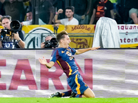 Tommaso Baldanzi of AS Roma celebrates after scoring third goal during the Serie A Enilive match between AS Roma and Udinese Calcio at Stadi...