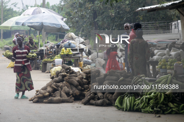 Business activities boom at Akinola Market, Ipetu, along Ife-Ibadan Expressway in Osun State, Nigeria, on September 20, 2024. Many city dwel...