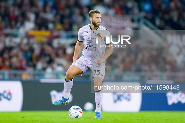 Jesper Karlstrom of Udinese Calcio during the Serie A Enilive match between AS Roma and Udinese Calcio at Stadio Olimpico on September 22, 2...