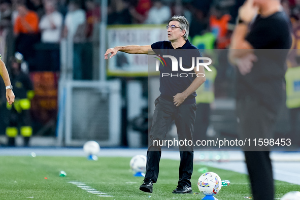 Ivan Juric head coach of AS Roma gestures during the Serie A Enilive match between AS Roma and Udinese Calcio at Stadio Olimpico on Septembe...