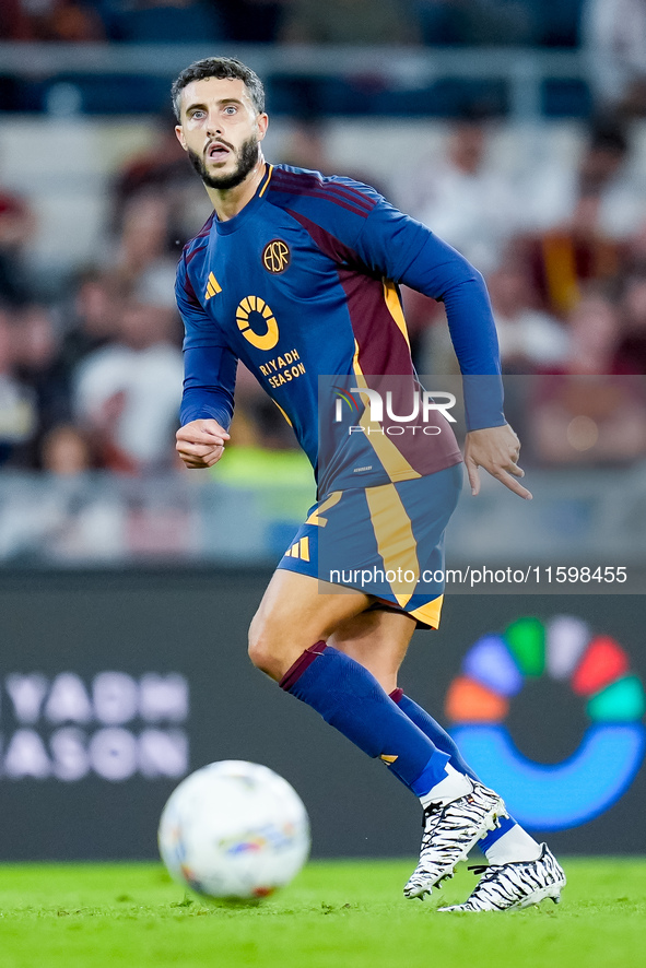 Mario Hermoso of AS Roma during the Serie A Enilive match between AS Roma and Udinese Calcio at Stadio Olimpico on September 22, 2024 in Rom...