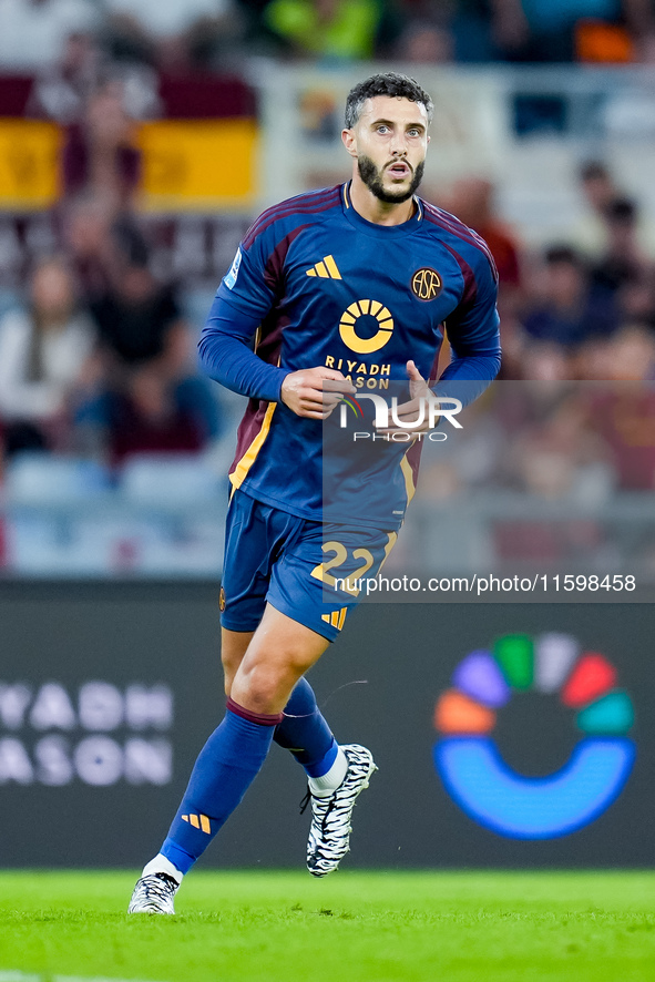 Mario Hermoso of AS Roma during the Serie A Enilive match between AS Roma and Udinese Calcio at Stadio Olimpico on September 22, 2024 in Rom...