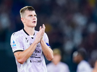 Jaka Bijol of Udinese Calcio applauds during the Serie A Enilive match between AS Roma and Udinese Calcio at Stadio Olimpico on September 22...