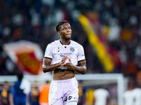 Isaak Toure' of Udinese Calcio applauds during the Serie A Enilive match between AS Roma and Udinese Calcio at Stadio Olimpico on September...