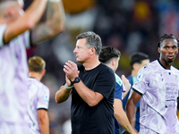 Kosta Runjaic head coach of Udinese Calcio applauds during the Serie A Enilive match between AS Roma and Udinese Calcio at Stadio Olimpico o...