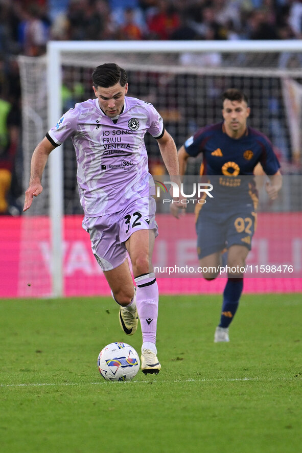 Jurgen Ekkelenkamp of Udinese Calcio is in action during the 5th day of the Serie A Championship between A.S. Roma and Udinese Calcio at the...