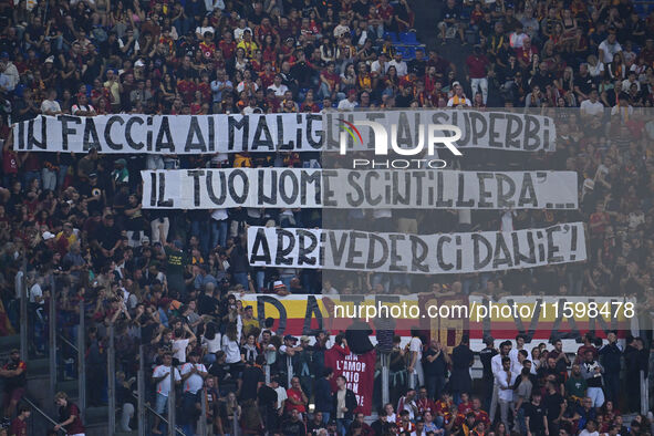 Supporters of A.S. Roma during the 5th day of the Serie A Championship between A.S. Roma and Udinese Calcio at the Olympic Stadium in Rome,...