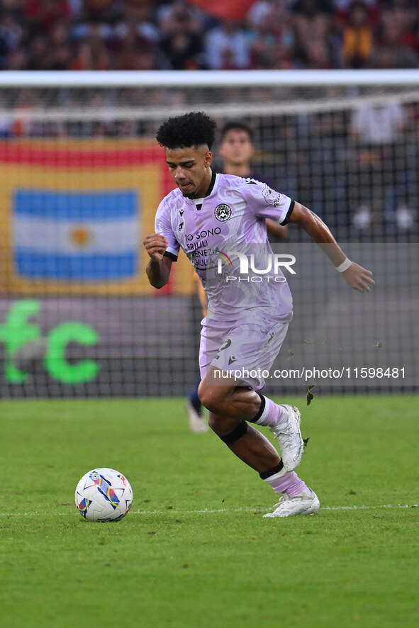 Brenner of Udinese Calcio is in action during the 5th day of the Serie A Championship between A.S. Roma and Udinese Calcio at the Olympic St...