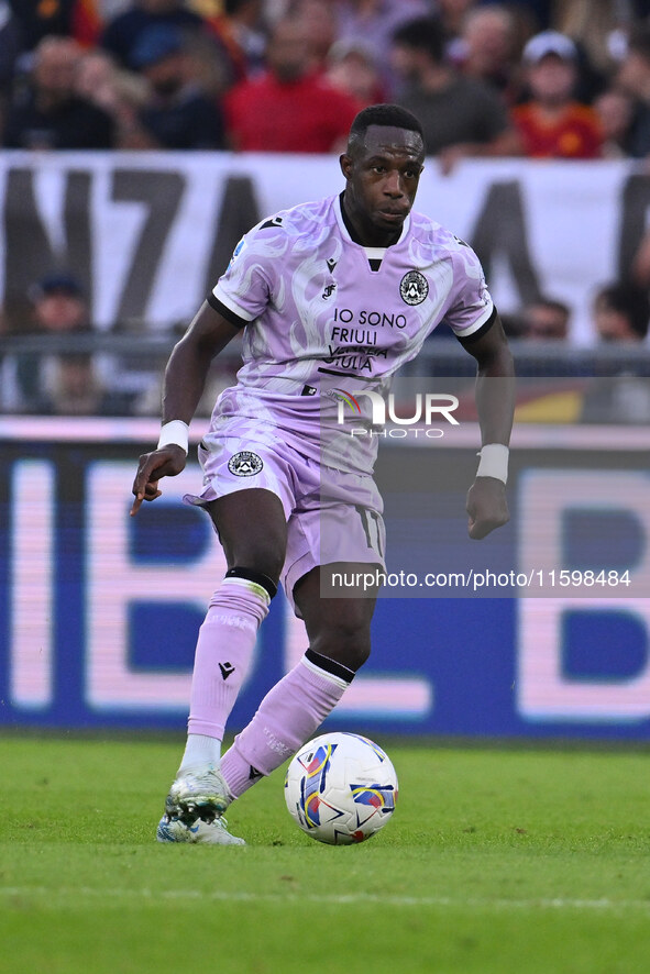 Hassane Kamara of Udinese Calcio is in action during the 5th day of the Serie A Championship between A.S. Roma and Udinese Calcio at the Oly...