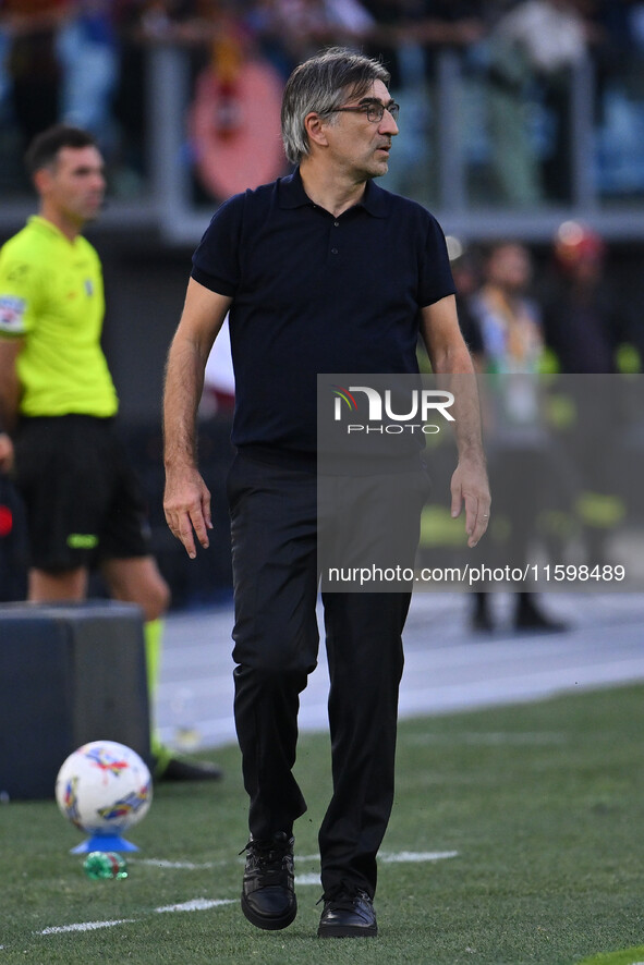 Ivan Juric coaches A.S. Roma during the 5th day of the Serie A Championship between A.S. Roma and Udinese Calcio at the Olympic Stadium in R...