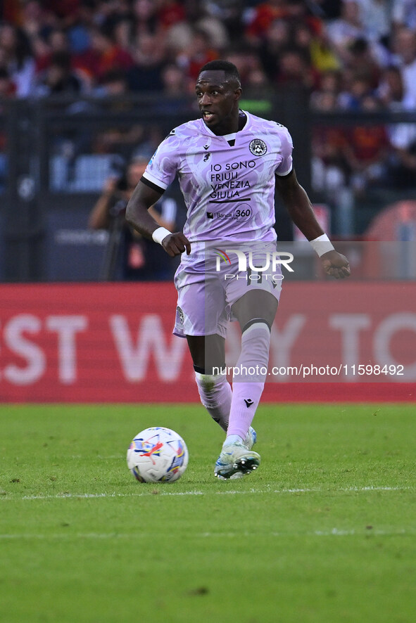 Hassane Kamara of Udinese Calcio is in action during the 5th day of the Serie A Championship between A.S. Roma and Udinese Calcio at the Oly...