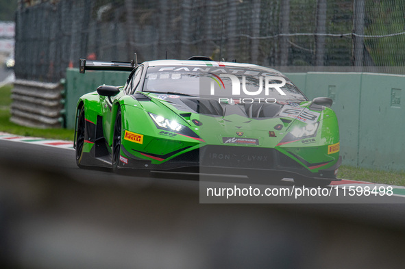 Mirko Bortolotti, Edoardo Mortara, and Leonardo Pulcini of Team Iron Lynx drive a Lamborghini Huracan GT3 EVO2 during qualifying of the Fana...