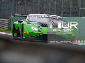 Mirko Bortolotti, Edoardo Mortara, and Leonardo Pulcini of Team Iron Lynx drive a Lamborghini Huracan GT3 EVO2 during qualifying of the Fana...