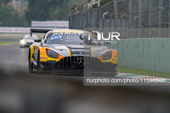 Cesar Gazeau, Roee Meyuhas, and Aurelien Panis of team Boutsen VDS drive a Mercedes-AMG GT3 EVO during qualifying of the Fanatec GT World Ch...