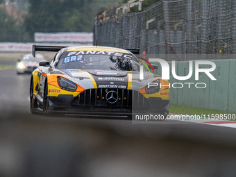 Cesar Gazeau, Roee Meyuhas, and Aurelien Panis of team Boutsen VDS drive a Mercedes-AMG GT3 EVO during qualifying of the Fanatec GT World Ch...