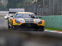 Cesar Gazeau, Roee Meyuhas, and Aurelien Panis of team Boutsen VDS drive a Mercedes-AMG GT3 EVO during qualifying of the Fanatec GT World Ch...