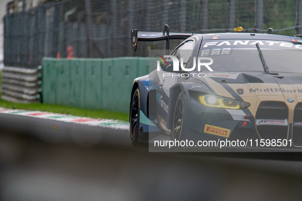 Augusto Farfus, Dan Harper, and Max Hesse of Team Rowe Racing drive a BMW M4 GT3 during the qualifying of the Fanatec GT World Challenge in...