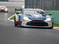 Maxime Robin, Romain Leroux, and Lorcan Hanafin of the Walkenhorst Motorsport team drive an Aston Martin Vantage AMR GT3 EVO during the qual...