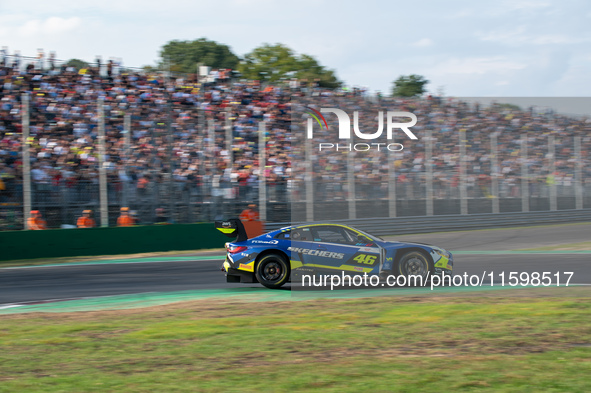 Maxime Martin, Raffaele Marciello, and Valentino Rossi of Team WRT drive a BMW M4 GT3 during the Fanatec GT World Challenge in Monza, on Sep...