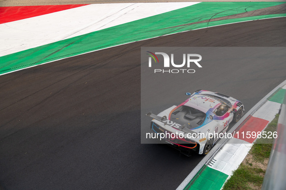 Eddie Cheever, Jonathan Hui, and Christopher Froggatt of team Sky Tempesta Racing drive a Ferrari 296 GT3 during a race of the Fanatec GT Wo...