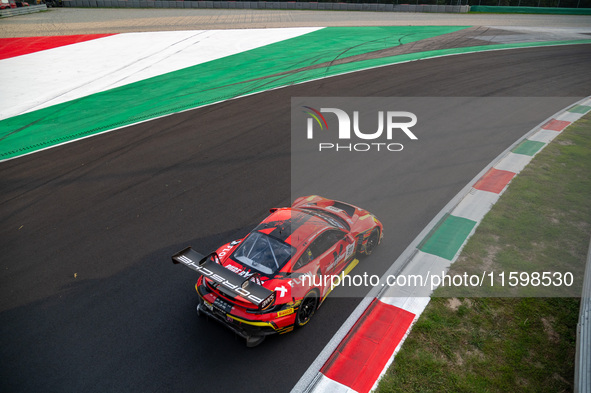 Klaus Bachler, Aliaksandr Malykhin, and Joel Sturm of team Pure Rxcing drive a Porsche 911 GT3 R (992) during a race of the Fanatec GT World...