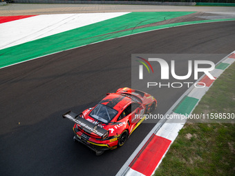 Klaus Bachler, Aliaksandr Malykhin, and Joel Sturm of team Pure Rxcing drive a Porsche 911 GT3 R (992) during a race of the Fanatec GT World...