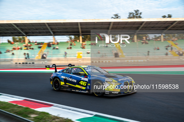 Maxime Martin, Raffaele Marciello, and Valentino Rossi of Team WRT drive a BMW M4 GT3 during a race of the Fanatec GT World Challenge in Mon...