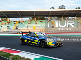 Maxime Martin, Raffaele Marciello, and Valentino Rossi of Team WRT drive a BMW M4 GT3 during a race of the Fanatec GT World Challenge in Mon...