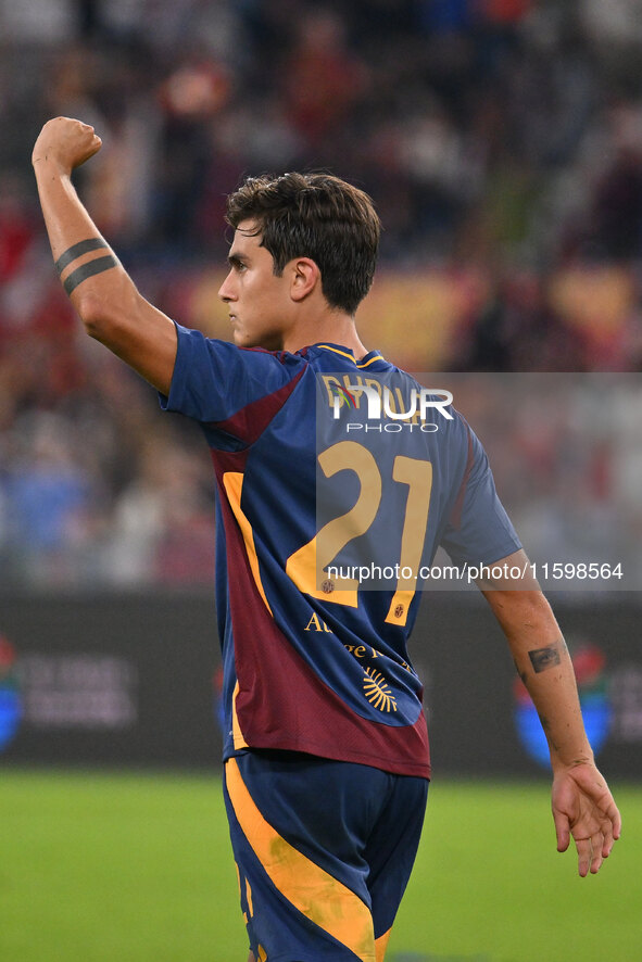 Paulo Dybala of A.S. Roma celebrates after scoring the goal of 2-0 during the 5th day of the Serie A Championship between A.S. Roma and Udin...