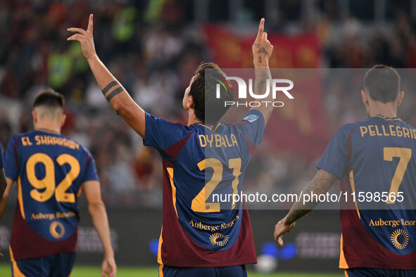 Paulo Dybala of A.S. Roma celebrates after scoring the goal of 2-0 during the 5th day of the Serie A Championship between A.S. Roma and Udin...