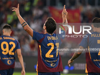 Paulo Dybala of A.S. Roma celebrates after scoring the goal of 2-0 during the 5th day of the Serie A Championship between A.S. Roma and Udin...