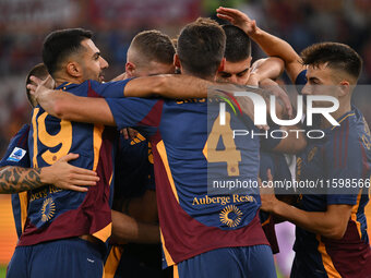 Paulo Dybala of A.S. Roma celebrates after scoring the goal of 2-0 during the 5th day of the Serie A Championship between A.S. Roma and Udin...