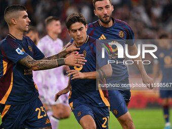 Paulo Dybala of A.S. Roma celebrates after scoring the goal of 2-0 during the 5th day of the Serie A Championship between A.S. Roma and Udin...