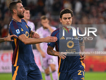 Paulo Dybala of A.S. Roma celebrates after scoring the goal of 2-0 during the 5th day of the Serie A Championship between A.S. Roma and Udin...