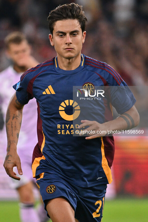 Paulo Dybala of A.S. Roma celebrates after scoring the goal of 2-0 during the 5th day of the Serie A Championship between A.S. Roma and Udin...