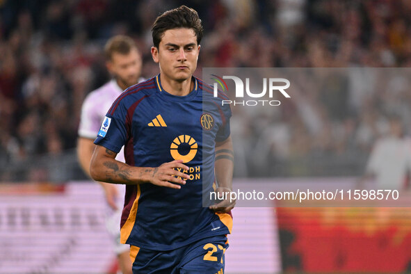 Paulo Dybala of A.S. Roma celebrates after scoring the goal of 2-0 during the 5th day of the Serie A Championship between A.S. Roma and Udin...