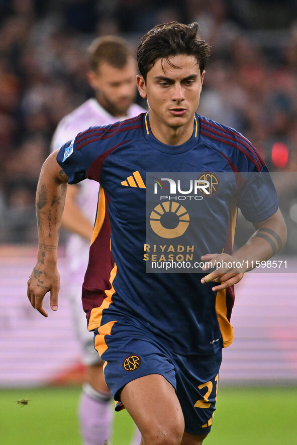 Paulo Dybala of A.S. Roma celebrates after scoring the goal of 2-0 during the 5th day of the Serie A Championship between A.S. Roma and Udin...