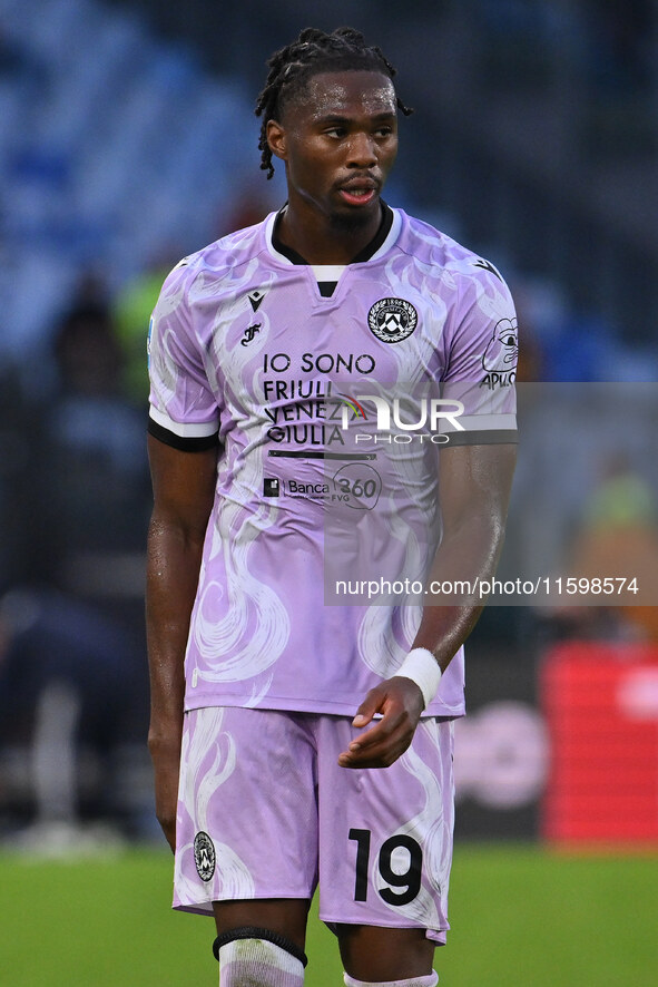 Kingsley Ehizibue of Udinese Calcio is in action during the 5th day of the Serie A Championship between A.S. Roma and Udinese Calcio at the...