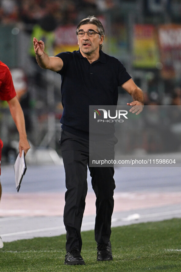 Ivan Juric coaches A.S. Roma during the 5th day of the Serie A Championship between A.S. Roma and Udinese Calcio at the Olympic Stadium in R...