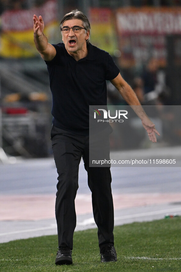 Ivan Juric coaches A.S. Roma during the 5th day of the Serie A Championship between A.S. Roma and Udinese Calcio at the Olympic Stadium in R...