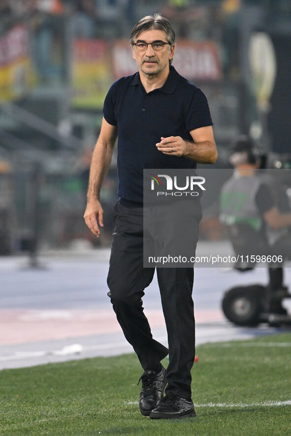 Ivan Juric coaches A.S. Roma during the 5th day of the Serie A Championship between A.S. Roma and Udinese Calcio at the Olympic Stadium in R...