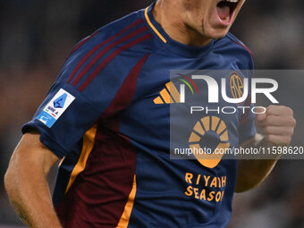 Tommaso Baldanzi of A.S. Roma celebrates after scoring the third goal during the 5th day of the Serie A Championship between A.S. Roma and U...