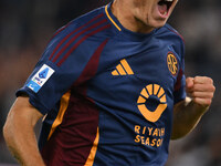 Tommaso Baldanzi of A.S. Roma celebrates after scoring the third goal during the 5th day of the Serie A Championship between A.S. Roma and U...