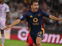 Tommaso Baldanzi of A.S. Roma celebrates after scoring the third goal during the 5th day of the Serie A Championship between A.S. Roma and U...