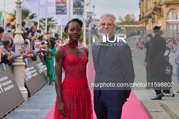 Lupita Nyong'o and Chris Sanders attend the red carpet of the film ''The Wild Robot'' during the 72nd San Sebastian International Film Festi...