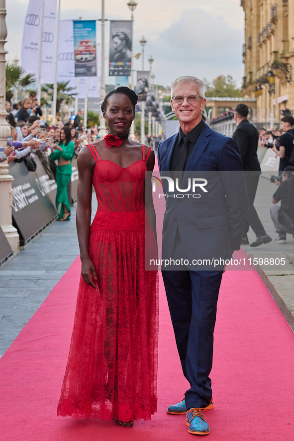 Lupita Nyong'o and Chris Sanders attend the red carpet of the film ''The Wild Robot'' during the 72nd San Sebastian International Film Festi...