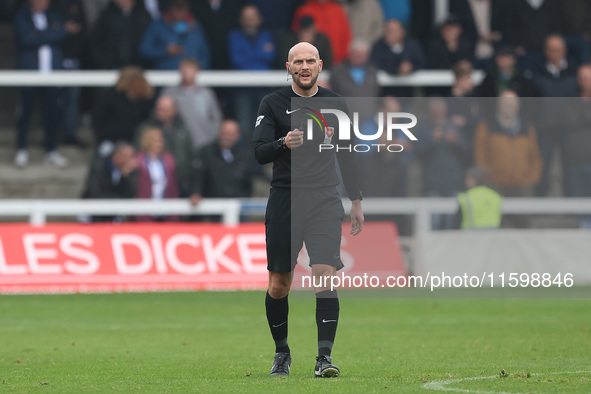 Match referee Stuart Morland during the Vanarama National League match between Hartlepool United and Dagenham and Redbridge at Victoria Park...